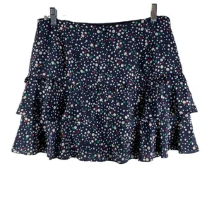 Nanette Lepore Vintage Y2K Flirty Navy Polka Dot Silk Ruffle Mini Skirt Size 6 thumbnail 6
