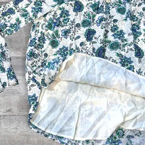 LOFT Garden Floral Top Women S Green Blue Long Sleeve Shirred Yoke Blouse Career thumbnail 5