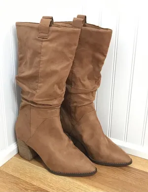 REPORT Faux Suede Slouch Midi Boot Size‎ 8 Tan Brown High Block Heel Western thumbnail 1