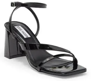 Steve Madden black patent leather strappy block heel sandals women Size 9.5M thumbnail 1