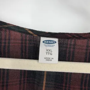 Old Navy Womens XXL Red Green Plaid V-Neck Long Sleeve Peplum Babydoll Top thumbnail 4