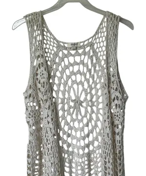 Umgee Crochet Fringe Ivory cardigan sweater size L thumbnail 7