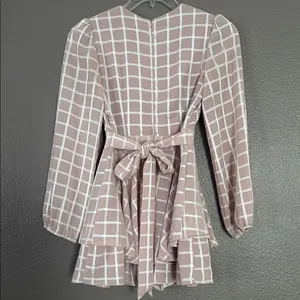 Allison & Kelly Checkered Peplum Romper Tan thumbnail 2