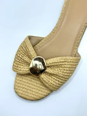 Natural Raffia Gold Hardware Slide Sandals NWT 11 thumbnail 6