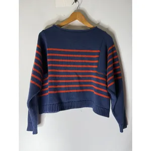 Madewell rolled neck cotton long sleeve sweater navy orange stripe medium‎ thumbnail 2