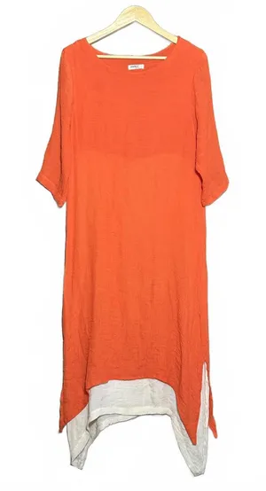 Anself Womens Orange And Cream Layered Tunic Dress Size L Bohemian thumbnail 1