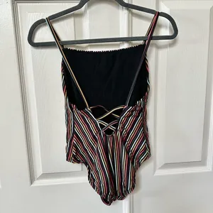 Free Press black striped one piece swimsuit thumbnail 2