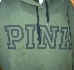 Pink Victoria’s Secret olive green sweatshirt hoodie size large causal wear top​ thumbnail 3