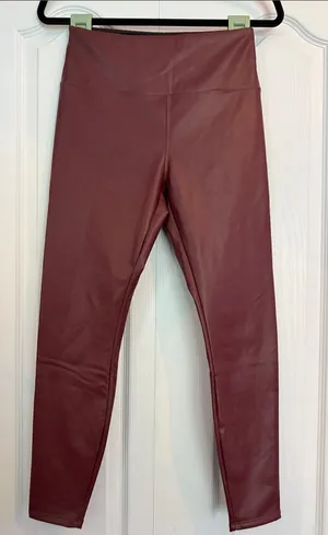 HALARA Women’s Faux Leather Leggings in Burgundy - Medium Black 7/8 Length thumbnail 1