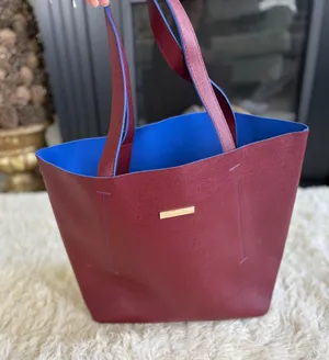 Oscar de la Renta Reversible Tote Bag Maroon Red‎ Blue Shopper Carryall Purse thumbnail 1