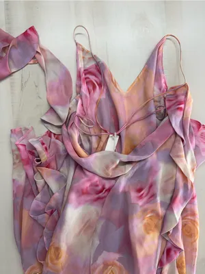 nwt FOR LOVE AND LEMONS pink watercolor beate maxi dress event thumbnail 10