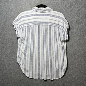 Cloth & Stone Blue White Striped Rayon‎ Button Down Shirt Cuffed Short Sleeve M thumbnail 7