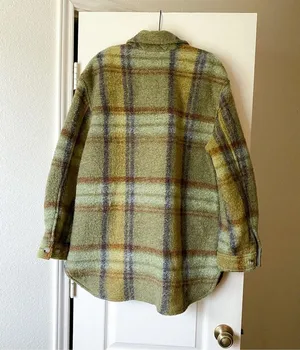 Jacket Ganna Shirt Shacket Fuzzy Wool Plaid Prairie Sage Mint L GUC thumbnail 8