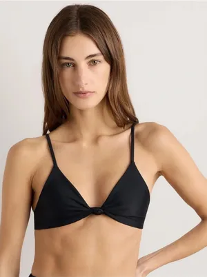 NWT Quince Black Italian Knot Front Bikini Swim Suit Top Women's Size Large thumbnail 1