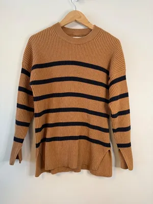 Abercrombie & Fitch Oversized Sweater Soft A&F College Stripe XS Tan Black thumbnail 4