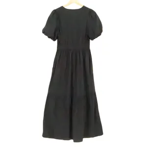 French Connection Tiered Maxi Dress Womens Size XS Black Puff Sleeve Pockets thumbnail 2