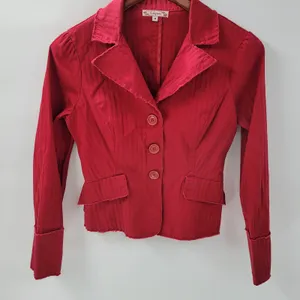 VTG 6 Degrees Y2K Cropped Jacket Juniors M Red Layered Ruffle Back Fitted Button thumbnail 4