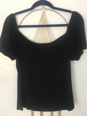 Reformation Square Neck Tee With Puff Sleeves XL Black top thumbnail 1