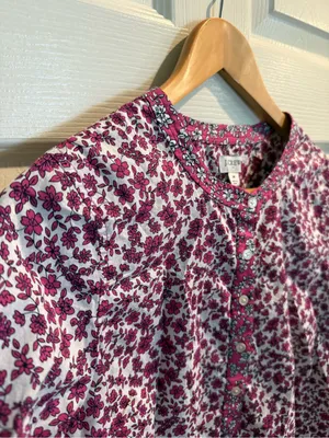 J. Crew Magenta Floral Long Sleeve Top thumbnail 3