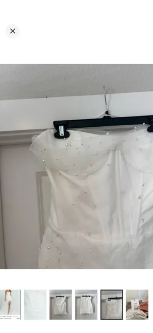 Showpo White Strapless Pearl-Embellished Mini Gown Dress Size 12 L thumbnail 8