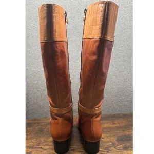 Brighton Gwen Boots Women 7.5 M Brown Leather Tall Knee High Croc Italy thumbnail 4