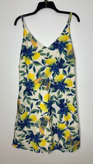 Davi & Dani sundress lemon and tropical bird design‎ back tie womens size medium thumbnail 1