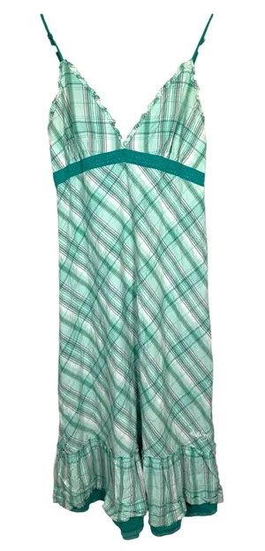 Billabong Vintage 90s Babydoll Plaid Ruffle Hem Midi Dress Size Large thumbnail 1