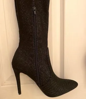 Jacobies Black Shimmer Thigh High Stiletto Boots thumbnail 6
