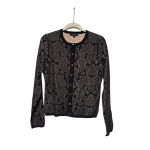 Ann Taylor Medium Black Tan Floral Cardigan Sweater thumbnail 2
