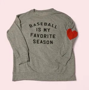 Source Unknown Baseball is my favorite season - Gray Sweatshirt with Red Heart Elbow Patch thumbnail 1