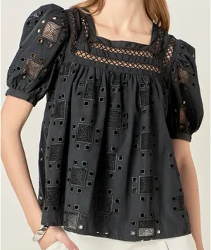 English Factory Square Neck Embroidered Top thumbnail 1
