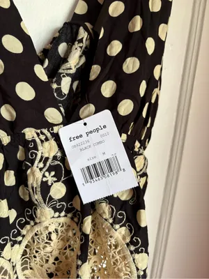 Free People Lunch Date Polka Dot Halter Top Crochet Lace Boho Black Medium NWT thumbnail 5