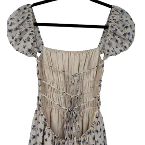 MABLE Analise Floral Smocked Open Back Lace Up‎ Maxi Dress Cream Blue Size Small thumbnail 8