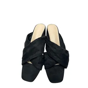 Adrienne Vittadini Black Faux Suede Crisscross Block Heel Mules Square Toe 9M thumbnail 4