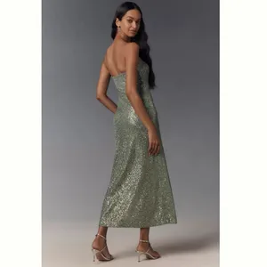 Anthropologie The Fleur Strapless Satin Maxi Slip Dress: Sequin Edition thumbnail 3