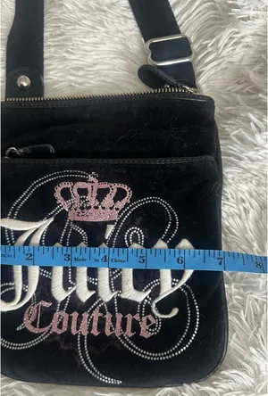 Juicy Couture Y2K Black Velour Crossbody Bag - 2011 Vintage Pink Sparkles thumbnail 14