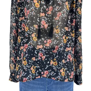 Xhilaration Floral Lace Up Sheer Top Blouse Black Size XS thumbnail 5