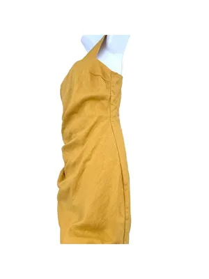 Reformation Kerrigan Linen Mini Dress Ruched Side Tuscan Sun Yellow Size 4 thumbnail 5