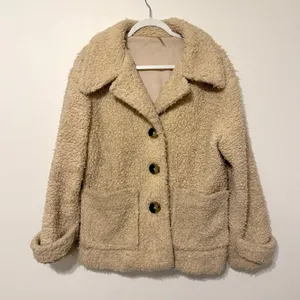 Free People Teddy Peacoat Size Medium Cream Jacket Sherpa So Soft thumbnail 2