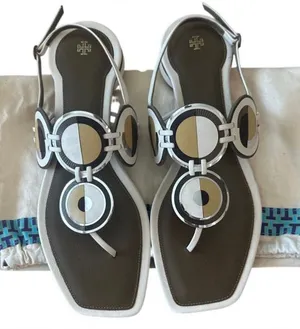 Tory Burch Marquetry Disk Sandal Cream Toasted Sesame‎ 9.5 thumbnail 1