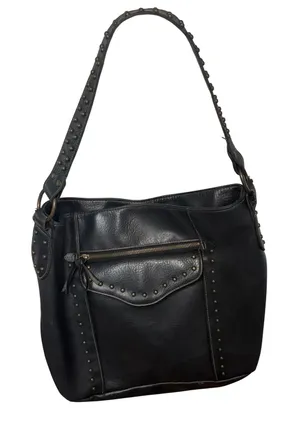Y2K Black Studded Faux Leather Hobo‎ Shoulder Bag Brass Hardware Western Boho thumbnail 1