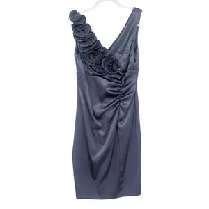 Betsy & Adam Satin Cocktail Dress Sz 6 Y2K Mob Wife USA Rosette Ruched Wedding thumbnail 2