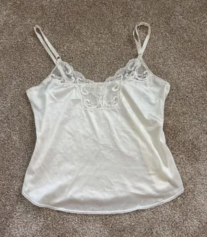 JCPenney Camisole 34 Ivory Vintage Lace Silky Antron III Nylon ILGWU Made in USA thumbnail 1