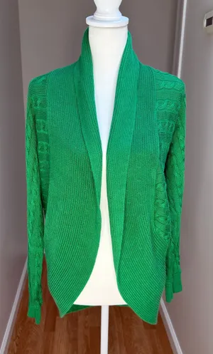Lauren Ralph Lauren Sweater Cardigan Womens M Green Cable Knit Open Front Preppy thumbnail 1
