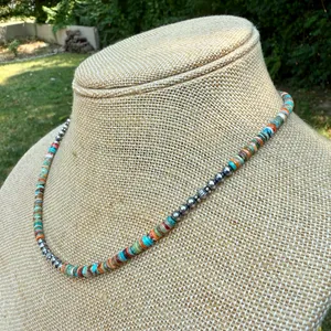 18” Navajo Style Sterling Silver Pearls Necklace thumbnail 8