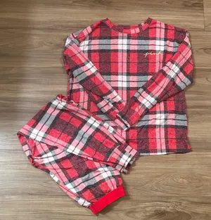 PINK Victoria's Secret Red and Gray Plaid Pajama Set thumbnail 1