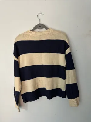 H&M Striped Crewneck Sweater - Navy and Cream thumbnail 2
