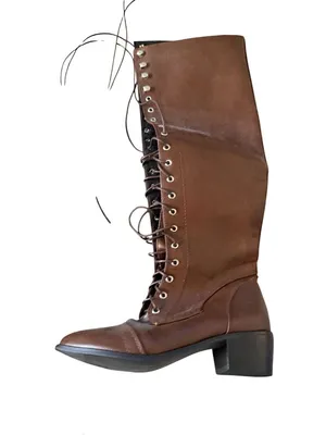 BROWN Laceup Librarian Boots Booties Size 37 / 7 thumbnail 5
