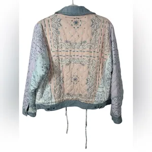 BLANK NYC Reversible Quilted Denim Jacket Large Blue Floral Snap Front Coat thumbnail 12