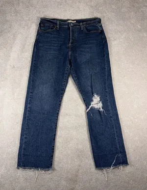 levis womens wedgie straight jeans‎ dark wash raw hem fray 32 thumbnail 1